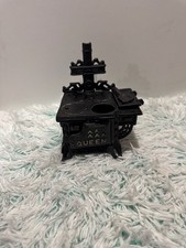 Vintage Miniature Queen Cast Iron Wood Burning Cook Stove with Accessories