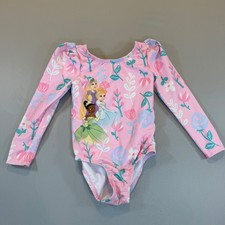Disney Princess Girls Long Sleeve Leotard Pink Floral Tiana Rapunzel Cinderella