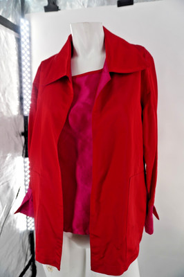 Caroline Rose 2-Pc Set Red Topper Jacket & Matching Fuchsia Pink Shell Top Sz XS