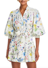 NWT Alice + Olivia Women's Cora Mini Dress Twisting Vines Off White Medium $495