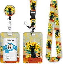 Black Cat Lanyards for ID Badges, Badge Holder with Lanyard Detachable, Badge...