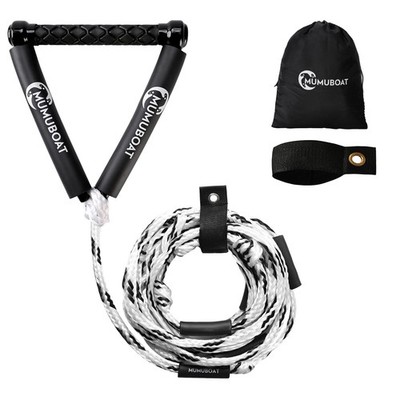MUMUBOAT Wakesurf Rope with Handle, 25ft Adjustable 25 feet, Black & White 