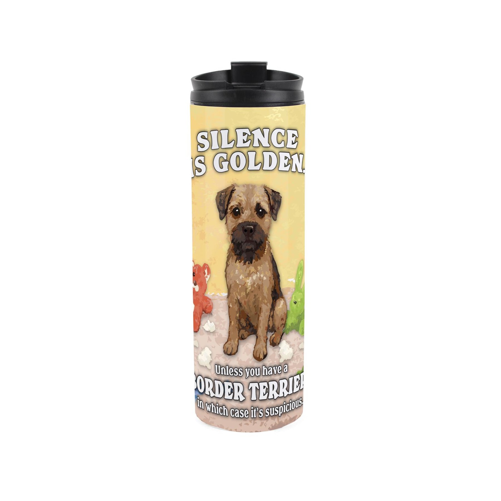 Border Terrier Travel Flask - Silence is Golden Funny Cup Gift for Dog Lovers