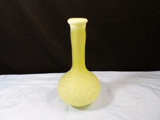 Fenton Satin Topaz Opalescent Vaseline Glass Fern & Daisy Barber Bottle UV GLOWS