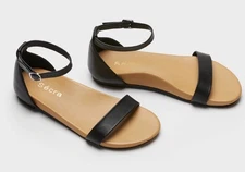 Secra Poppy Arch Support Black Leather Ankle Strap Sandals Sz 9