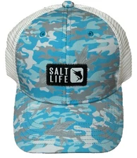 Salt Life Youth Take Flight Fish Camo Blue Plastic SnapBack Hat Cap NWT