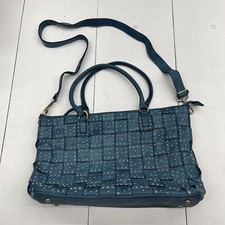 Vera Pelle Made In Italy Blue Woven Leather Cossbody Tote Purse Large