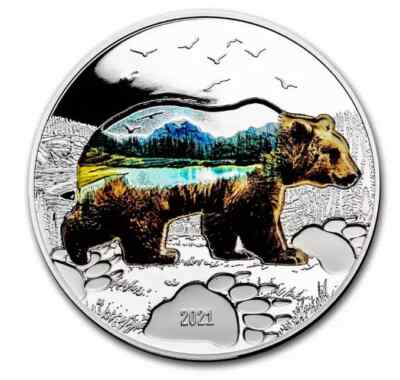 2021 Mongolia Pf Into The Wild:Bear 2 oz .999 Ultra High Relief Silver Coin OGP