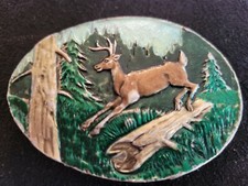 Vintage 1980 Buck Deer in Woods Pewter Belt Buckle
