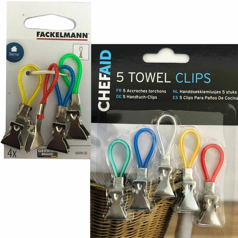 5 Towel Clips Tea Hook Loop Hanger Pegs Kitchen Bathroom Hand Hanging  Holder