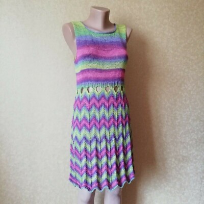 Women Summer Dress Knitted Long Tunic Rainbow Striped Multi Color Light  Sundress | eBay