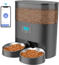 6L Automatic Cat Feeder for 2 Cats, 2.4G Wifi Enabled Smart Feed Automatic Pet F