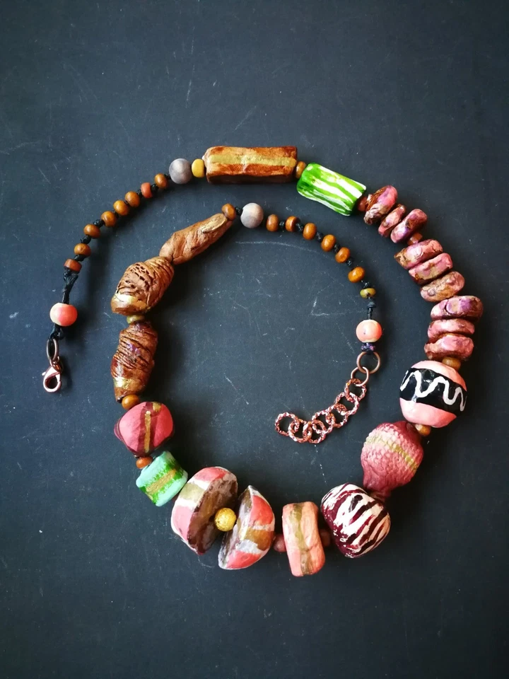 Joyería de Lujo Collar con Cuentas Grueso Declaración Joyería Neo Brutalista Boho Babero Foto 4 de 4