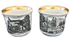 Pair of SPODE Gold Rimmed Teacups with German Scenes