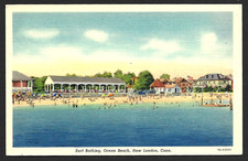 New London Connecticut Ocean Beach Sun Bathing Linen Vintage Postcard CT