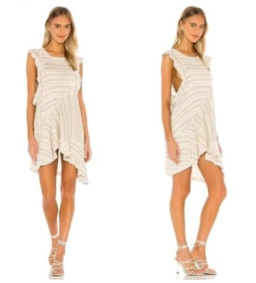 Free People Between The Lines Striped Linen Blend Mini Dress Small  Asymmetrical | eBay