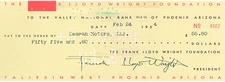 Frank Lloyd Wright Architect Reproduction Cancelled Check and 8 x 10 Photo