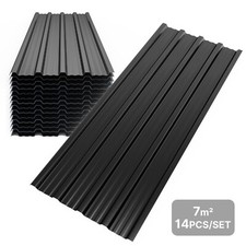 Mondeer 14PCS Roofing Sheets 7m² Trapezoidal Grooved Roof Waterproof Tile Black