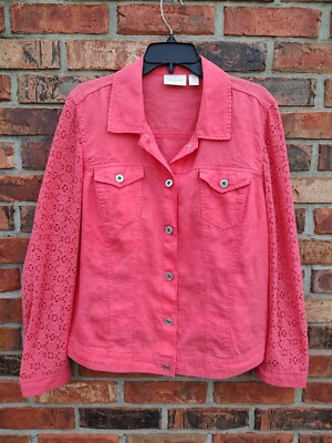 Nice Pre-owned CHICO Women Shirt- Beautiful Coral- Size 2- Long sleeve - Crochet