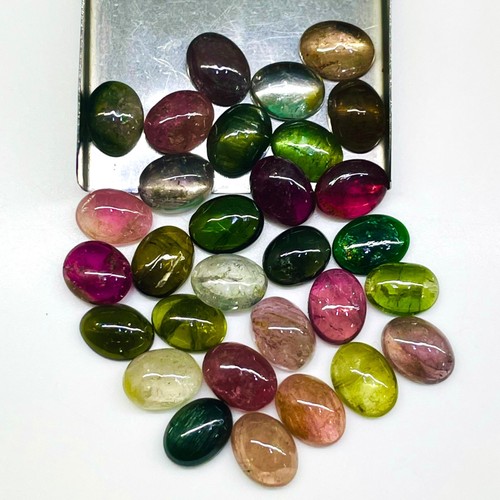 30 Pcs Natural Multi Tourmaline 8x6mm Oval Cabochon Loose Untreated Gemstones - Picture 5 of 9