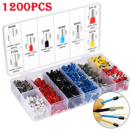 1200PCS Cord Pin End Bootlace Ferrule Cable Terminals Set Crimp Wire Connectors - Picture 2 of 18