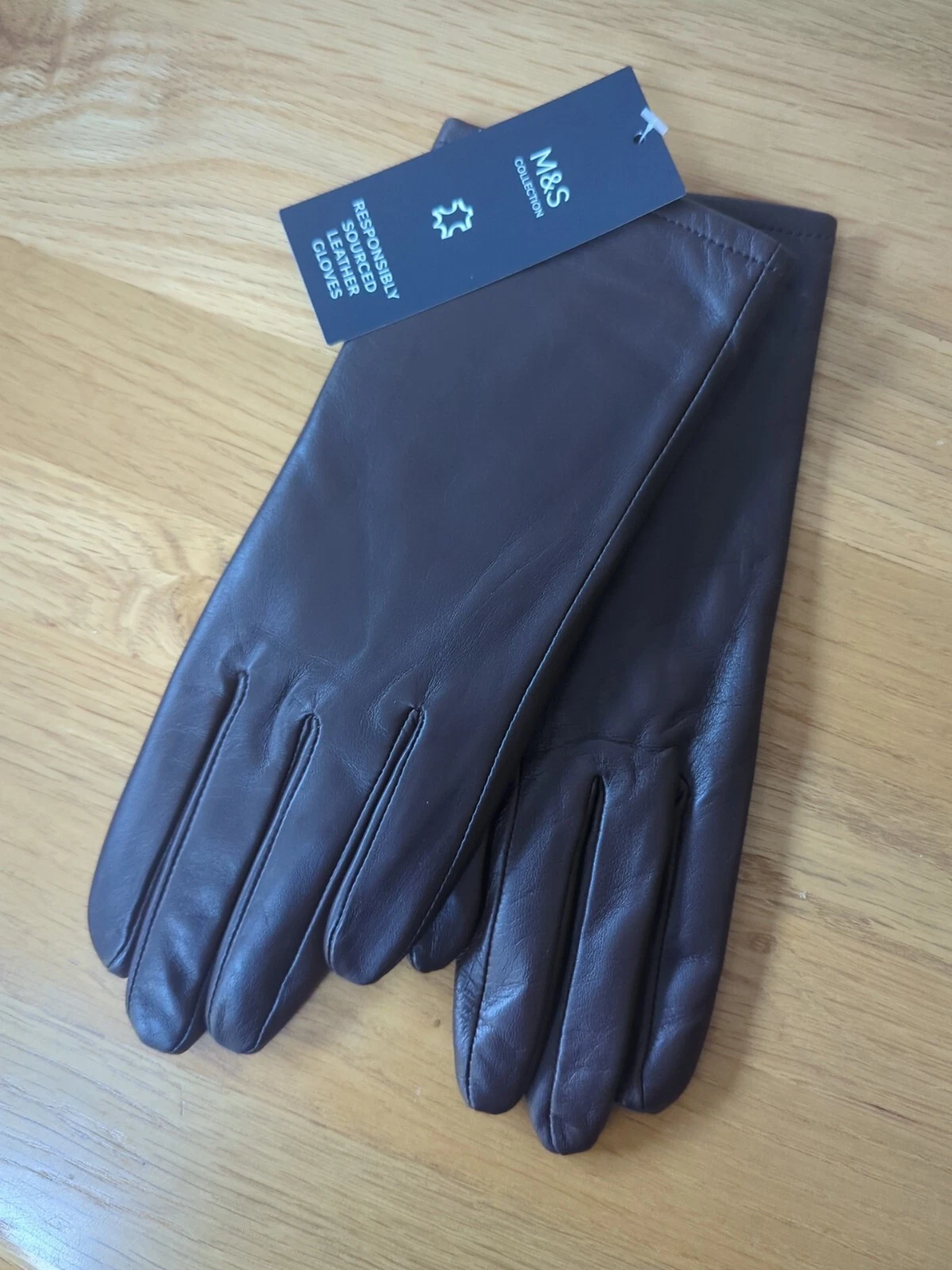 M&S Collection Women's Responsibility Sourced Leather Glove Size M Brown