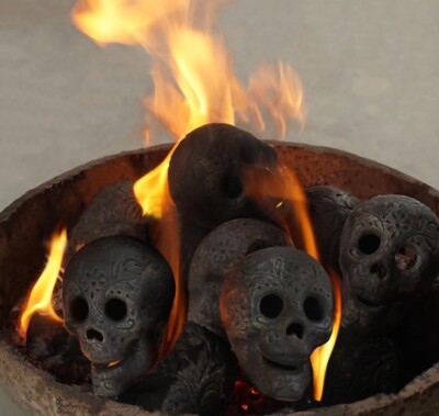 Fire Pit Skulls,Reusable Ceramic  Skull, 1 Large 2 Small Skulls Halloween