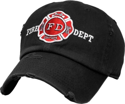 Fire Department Insignia Firefighters Black Cap Adjustable Dad Hat by KB Ethos
