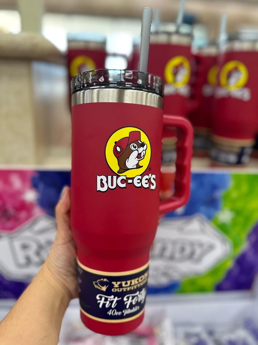 Buc-ees 40 oz Travel Mug Stainless Steel Red Tumbler With Handle