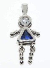 Sterling Silver Girl Child Blue Birthstone Pendant