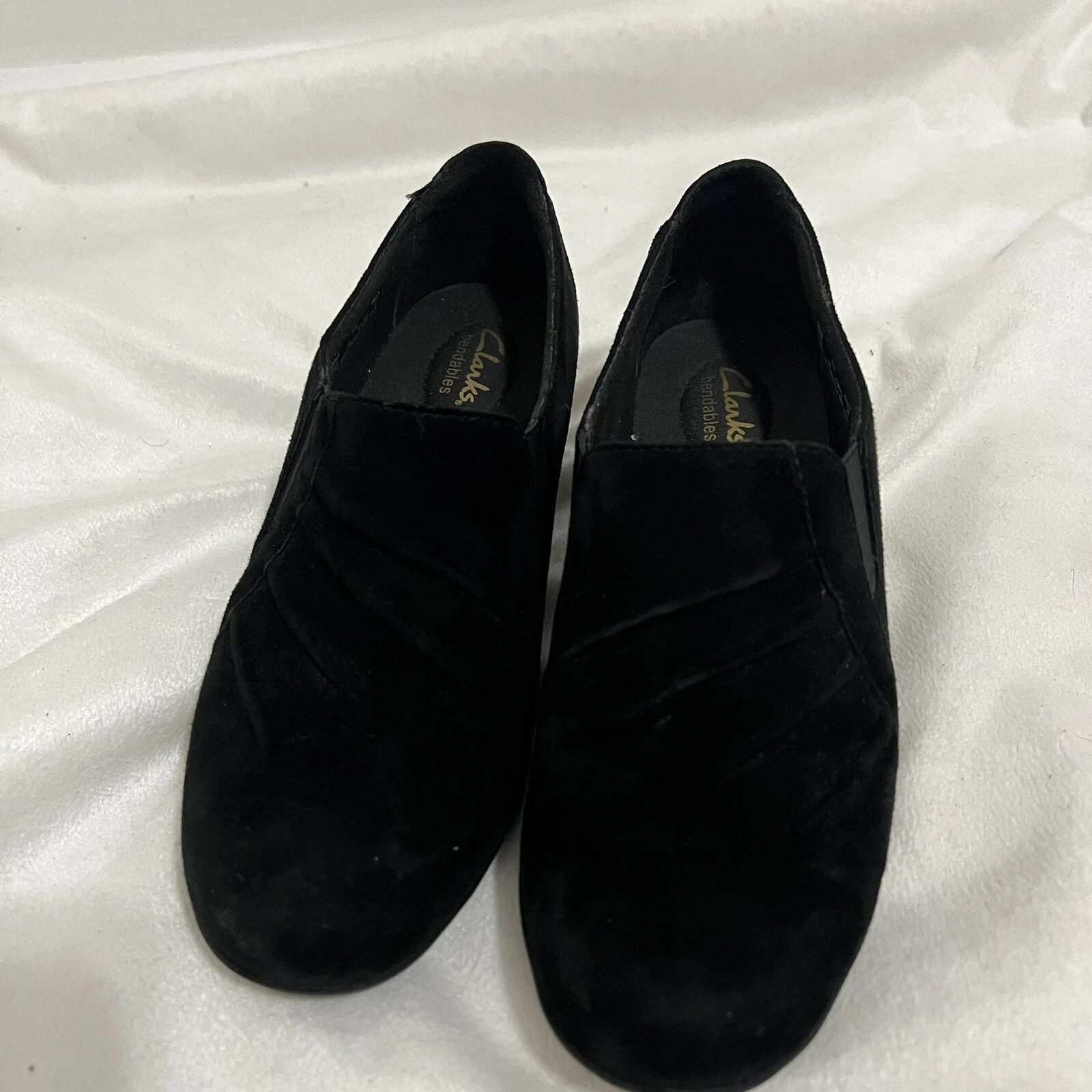 Scarpe Clarks pieghevoli slip on taglia 8 mocassino nero pelle scamosciata stivaletti comodi