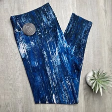 Rustic Blue Grunge Distressed Paint Print Soft Stretchy Leggings - High Waist