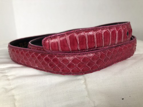 VTG TLS Large Hot Pink Snakeskin Brass Buckle Skinny 1” Waist Belt - Picture 5 of 6