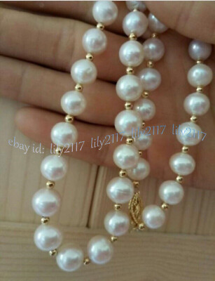 Perfect South Sea High Luster Natural White Real Pearl Necklace 14K Gold Clasp