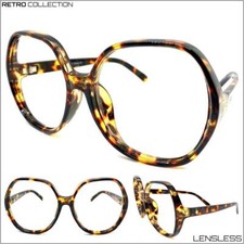 Oversized Retro Lensless Round Eye Glasses Big Large Leopard Frame Only NO Lens