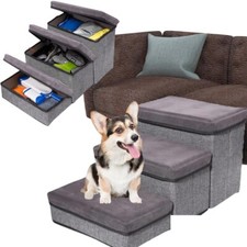 3-Step Dog Steps For Small Medium Dogs With Storage Dog Stairs For Bed Or Couch