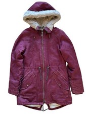 Hoodlamb Parka Coat Women's Medium Burgundy Full Zip Lined Jacket Hemp Tailors