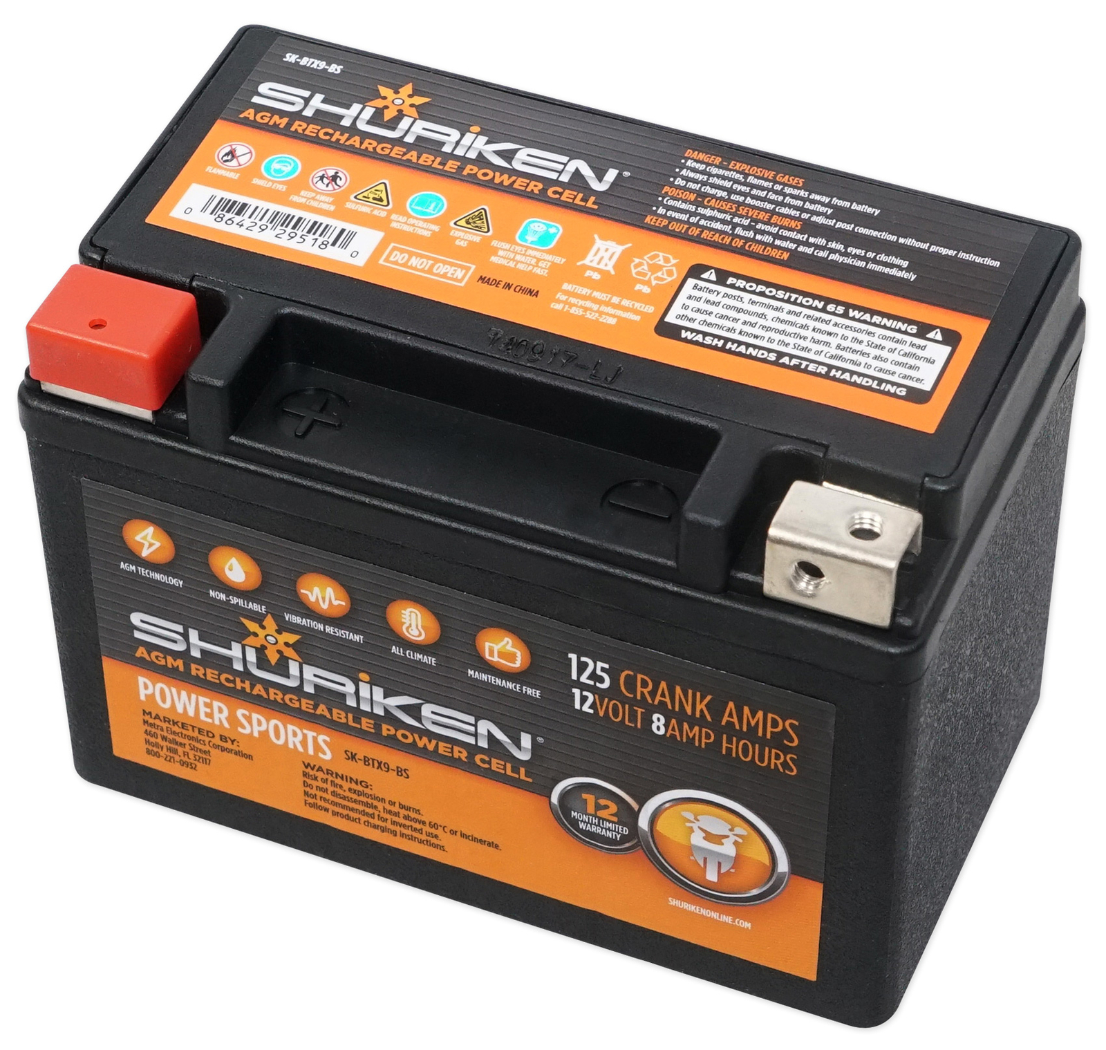 Аккумулятор Metra SK-BTX9-BS AGM на 125 ампер CCA для лодки квадроцикла UTVтележкимотоцикла