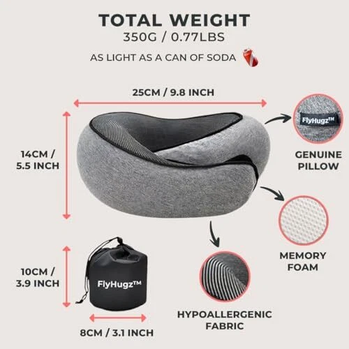 Memory Foam Travel Neck Pillow for Airplane Comfort in Gray