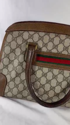 80's GUCCI Canvas Brown Leather GG Web Ophidia Boston Doctor Bag