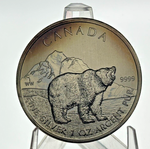 2011 $5 Polar Bear Canada 1oz ounce Silver Coin w/ Toning