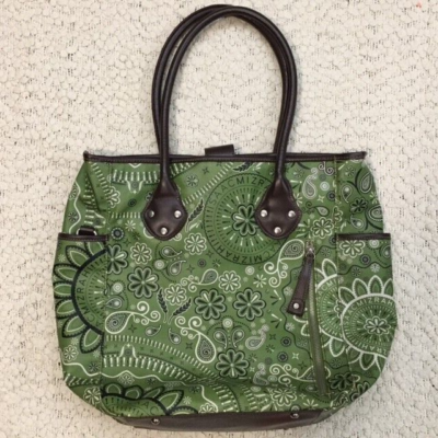 Isaac Mizrahi Purse Satchel Shoulder Bag Large * Green Print