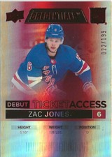 2021-22 Upper Deck Credentials Zac Jones Red Debut RC 022/199 New York Rangers