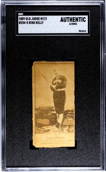 1887 N172 Old Judge 254 Mike King Kelly SGC Authentic Bat at Ready