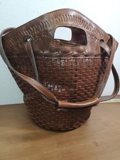 Patricia Nash Woven Brown Leather Capri Tote W/ Strap Bucket Bag Style