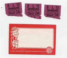 3 Cape Cod Melody Tent Ticket Stubs Massachusetts Envelope Co. Envelope 1964