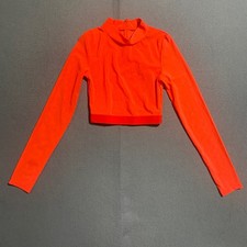 Jo Jax Neon Orange Mock Neck Long Sleeve Mesh Crop Top Dance Activewear Medium