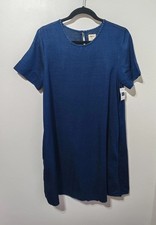 Gap navy blue denim chambray tunic swing dress L 14 new has pockets