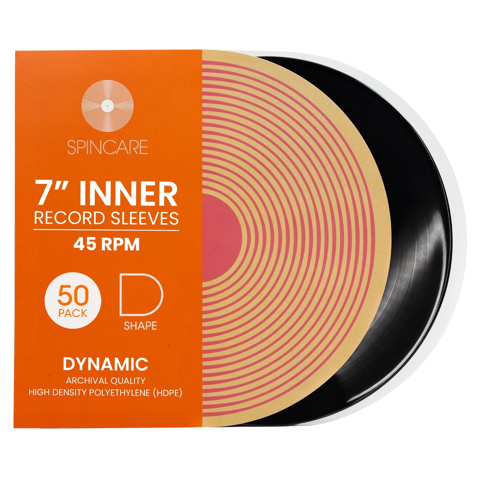 Spincare Dynamic 7"" Premium Inner Vinyl Record Single EP Sleeves 50 Pack