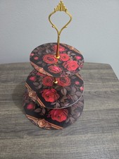 3 Tier Wooden Exquisite Art Cake Stand With Red Rose Pattern